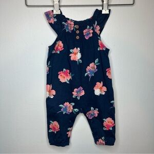 Carter's Baby Girl Navy Pink Floral Jumpsuit Blue 3M 3 Months Spring Summer